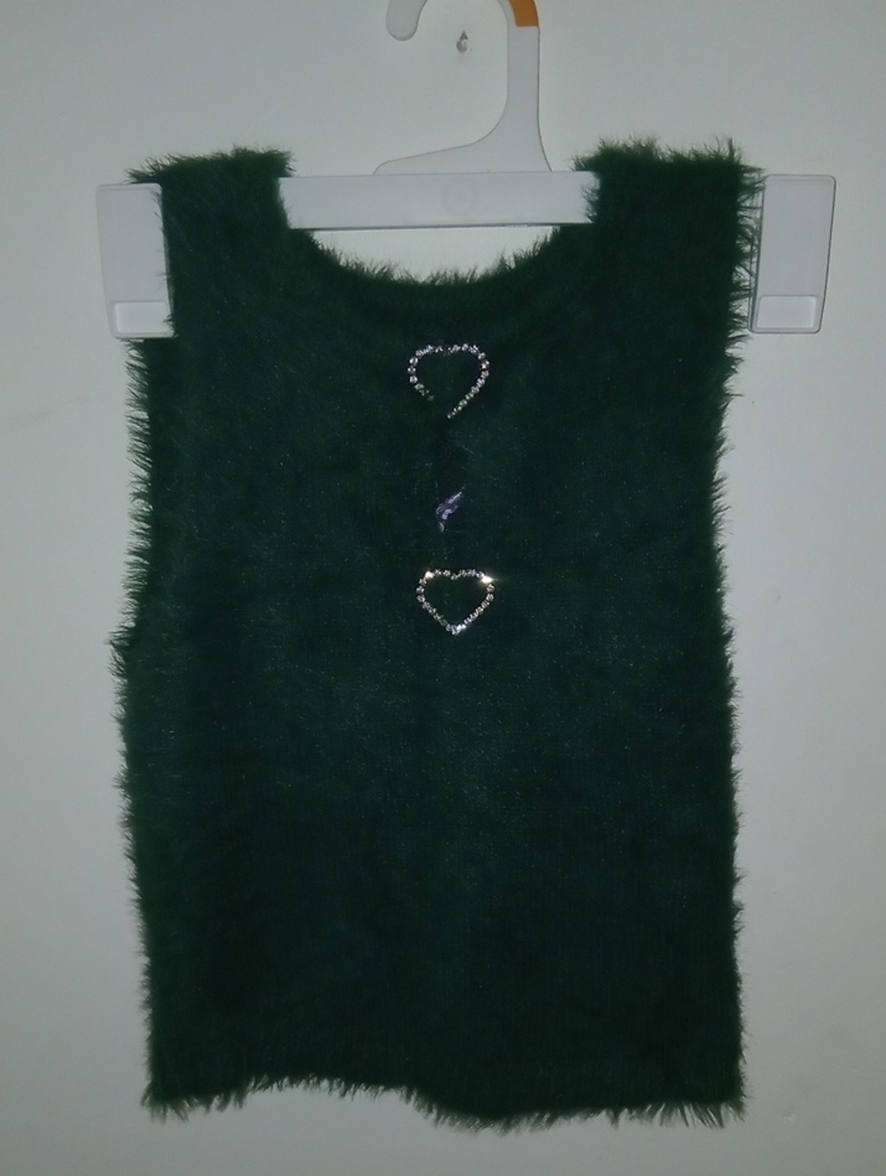 Johnny Wujek Fuzzy Sleeveless Women's Top with Heart Accents - Green Size xs